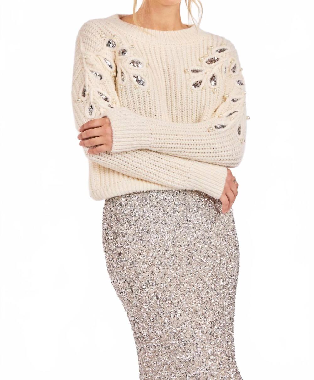 NEW SADIE & SAGE monroe leaf cutout embellished sweater in cream